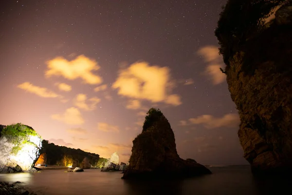 Técnica Larga Exposición Playa Estambul Agva Zona Acampada Nocturna Lejos — Foto de Stock