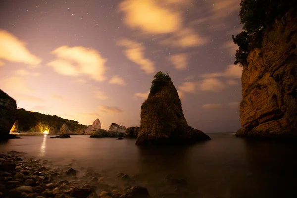 Lång Exponeringsteknik Och Istanbul Seasideile Och Agva Havet Natt Camping — Stockfoto