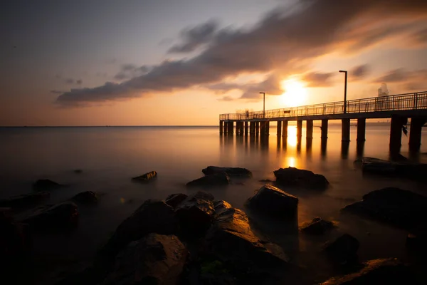 Técnica Longa Exposição Praia Istanbul Agva Área Acampamento Noturno Longe — Fotografia de Stock