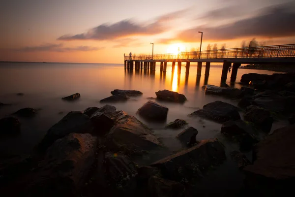 Lange Blootstellingstechniek Istanbul Zee Agva Zee Nacht Camping Gebied Weg — Stockfoto