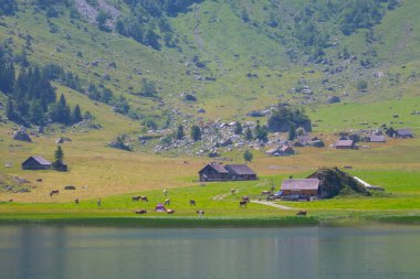 İsviçre 'nin Ebenalp, İsviçre' deki Appenzell yakınlarındaki Seealpsee Gölü 