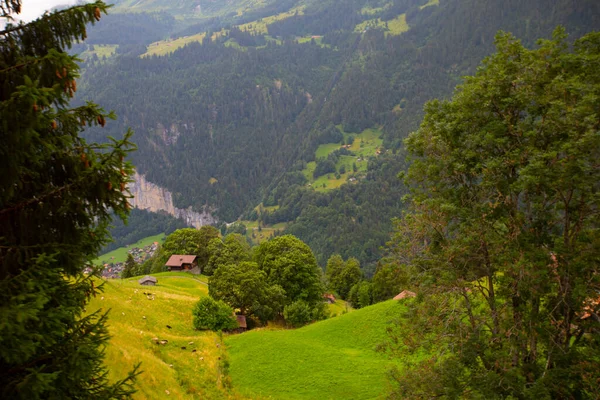 Lauterbrunnen Vallée Avec Cascade Magnifique Alpes Suisses — Photo
