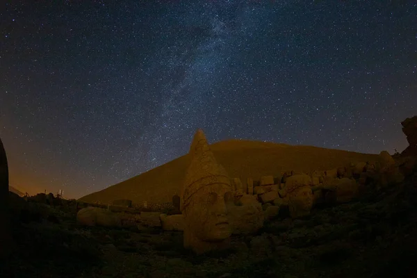 Star Trails Statues Nemrut Mountain National Park Kahta Adiyaman Turkey — Stock Photo, Image