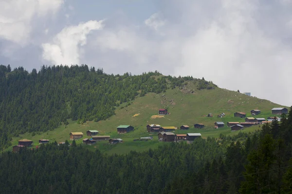 Hagyományos Faházak Hegyekben Tájkép Készült Pokut Rize Fekete Tenger Karadeniz — Stock Fotó