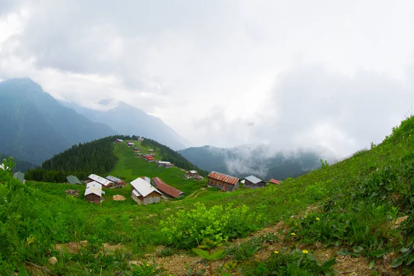 Traditionelle Holzhäuser Hochland Das Landschaftsbild Wurde Pokut Rize Schwarzmeer Karadeniz — Stockfoto