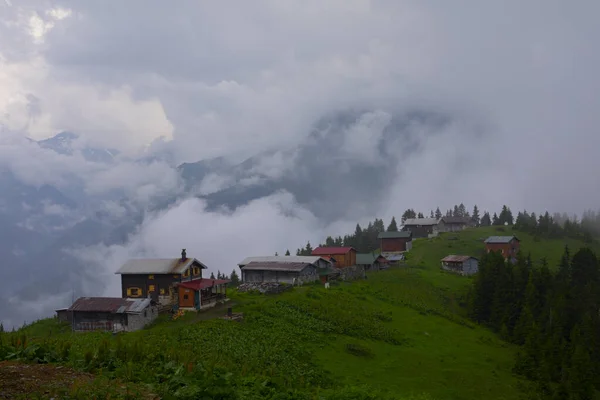 高地の伝統的な木造住宅 風景写真は トルコのポカット カラデニズ地方で撮影されました ポカットはリゼで最も標高の高い夏のリゾートの一つです — ストック写真