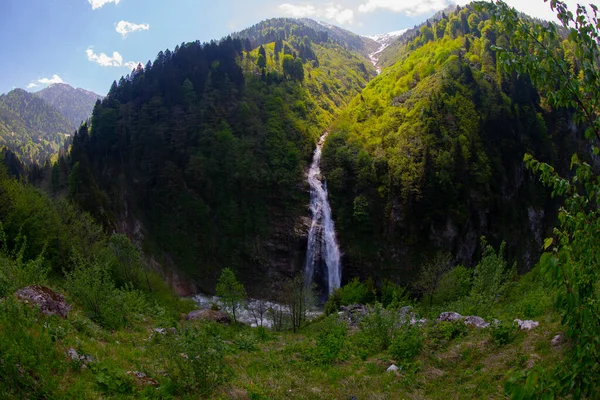 Cascade Gelin Tulu Tombant Montagne Kackar Dans Village Ayder Dans — Photo