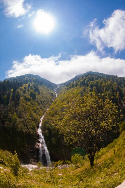 Cascada Gelin Tulu Cayendo Montaña Kackar Pueblo Ayder Ciudad Rize — Foto de Stock