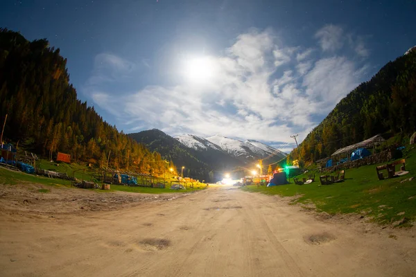 Night and kackar mountain range, snow mountain foothills