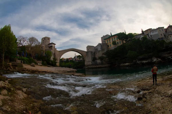 Mostar Bosznia Hercegovina Régi Híd Stari Most Neretva Smaragd Folyóval — Stock Fotó