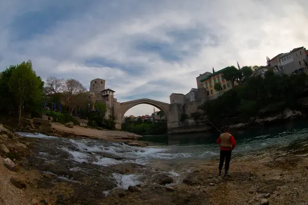 Mostar Bosznia Hercegovina Régi Híd Stari Most Neretva Smaragd Folyóval — Stock Fotó