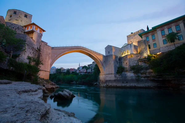 Ponte Mostar Sobre Rio Neretva Patrimônio Mundial Unesco Mostar Bósnia — Fotografia de Stock