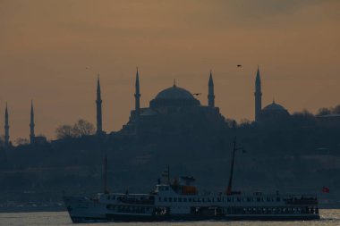 İstanbul Büyükşehir Manzarası, Bakire Kulesi, Ayasofya, Sultanahmet Camii.