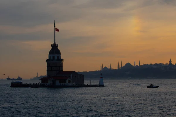 Metropolitan Istanbul Uitzicht Maiden Tower Hagia Sophia Sultanahmet Moskee — Stockfoto