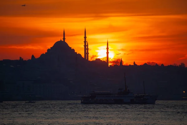 Mosques Ferries Sea Bridge Maiden Tower Most Beautiful Views Istanbul — Stock Photo, Image