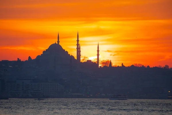 Moskéer Färjor Hav Bro Jungfrutorn Den Vackraste Utsikten Över Istanbul — Stockfoto