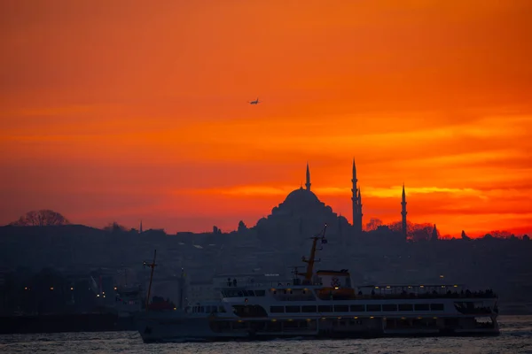 Mosques Ferries Sea Bridge Maiden Tower Most Beautiful Views Istanbul — Stock Photo, Image