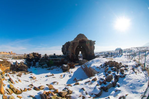 歴史的アニ遺跡と冬の風景 カルス トルコ — ストック写真