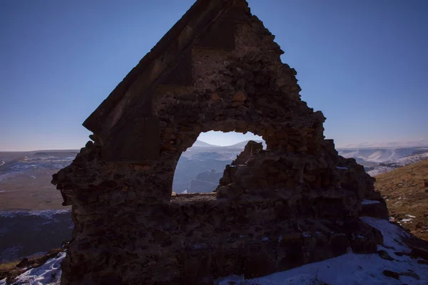 Ani Ruins, Ani is a ruined city-site situated in the Turkish province of Kars. Medieval, blue.