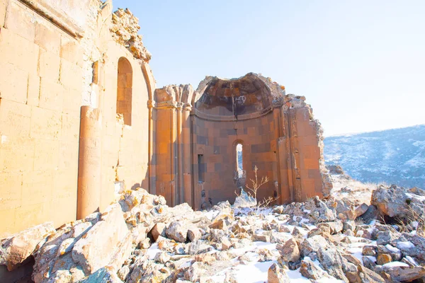 歴史的なアニ遺跡と冬の風景 カルス トルコ — ストック写真