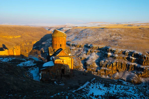 Ιστορικά Ερείπια Κάτω Από Χιόνι Ani Καρς Τουρκία — Φωτογραφία Αρχείου