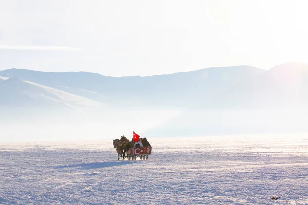 Devil Castle Ardahan, cildir lake and snow.