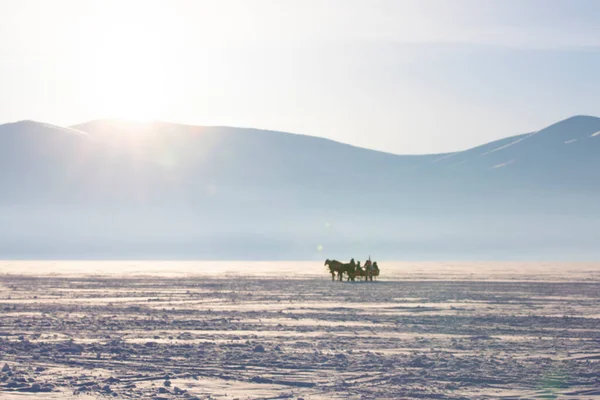 Devil Castle Ardahan, cildir lake and snow.