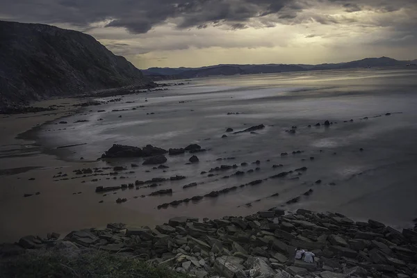 Barrika Beach, Bask Ülkesi muhteşem günbatımı.