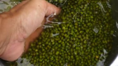 Yavaş hareket su dökme taze fasulye