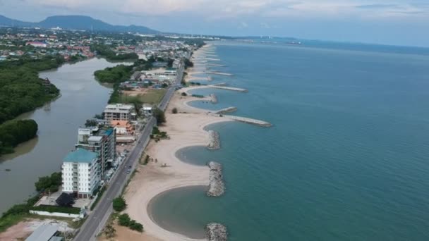 Aerial View Stone Braking Wave Rayong Province Thailand — Stock Video