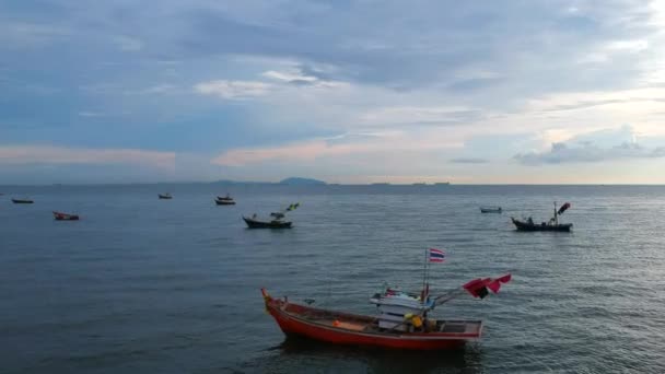 Aerial View Fishing Boat Bang Saen Beach Thailand — Stock Video