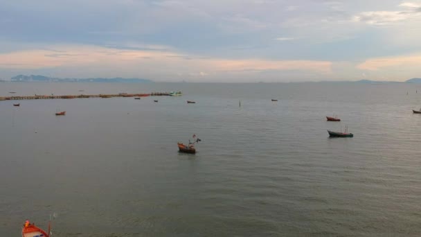 Luchtfoto Van Vissersboot Bang Saen Beach Thailand — Stockvideo