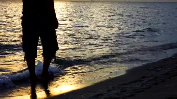 Man Walking Beach Slow Motion — Stock Video