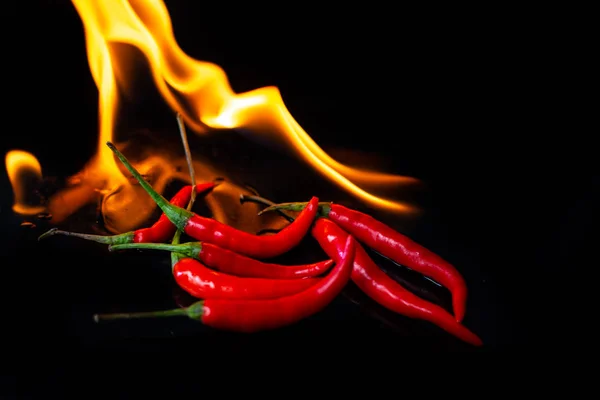 Oheň Hoří Hot Chili Černém Pozadí — Stock fotografie