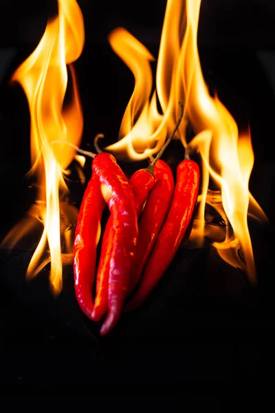 Vuur Branden Van Hete Chili Zwarte Achtergrond — Stockfoto