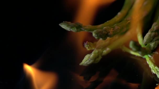 Slow Motion Fire Burning Asparagus — Stock Video