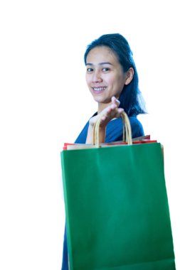 Kavram beyaz arka plan üzerinde alışveriş Asya kadınlar