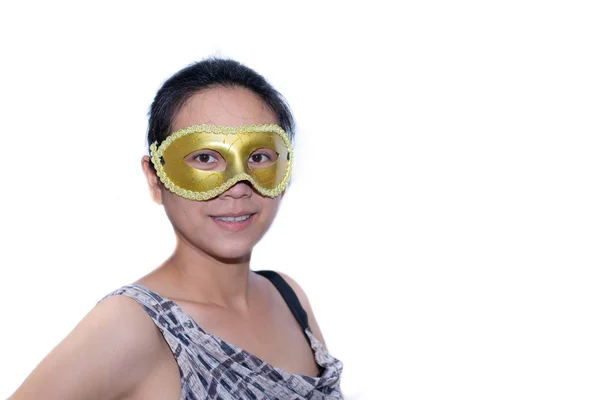 Beautiful Women Fancy Mask White Background — Stock Photo, Image