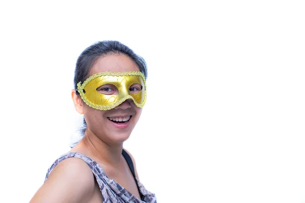 Beautiful Women Fancy Mask White Background — Stock Photo, Image