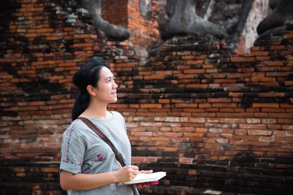 Ayutthaya Historical Park Tayland Güzel Kadınlar — Stok fotoğraf