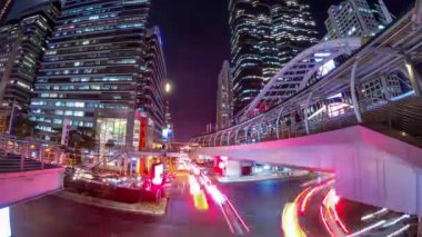 Zaman atlamalı trafik aydınlatma gece Bangkok Tayland