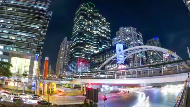 Tidsinställd Trafik Belysning Bangkok Thailand Natten — Stockvideo