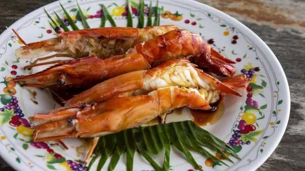 Grilled King Prawns Seafood Menu — Stock Photo, Image