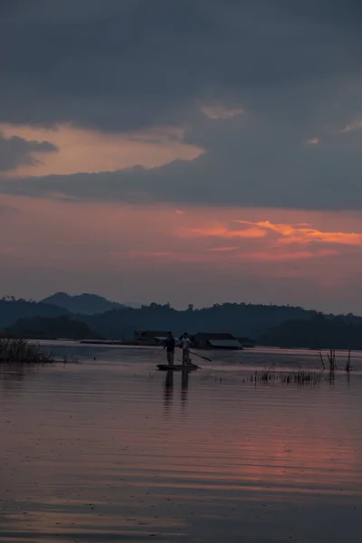 Paisaje Del Río Songkalia Kanchanaburi Tailandia Atardecer —  Fotos de Stock