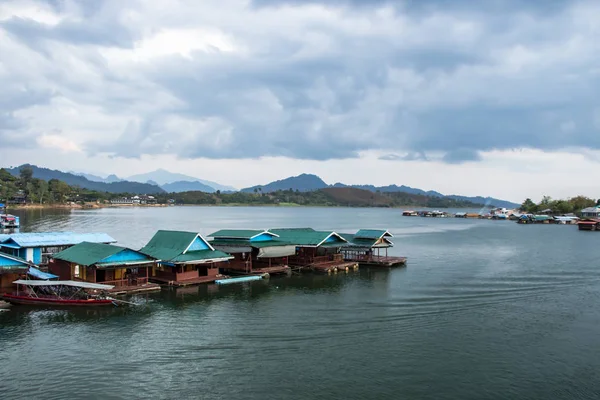 Landschaft Des Songkalia Flusses Kanchanaburi Thailand Bei Sonnenuntergang — Stockfoto