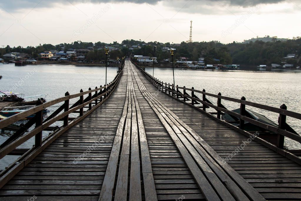 Landscape of wooden bridge in Thailand