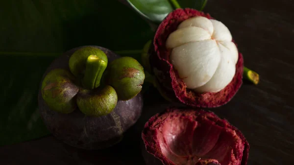 Mangosteen Fruit Black Background — Stock Photo, Image