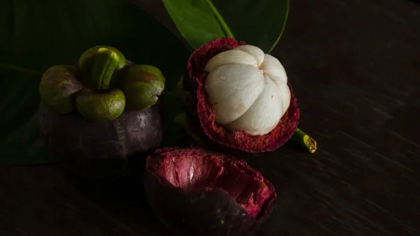 Mangosteen Fruit Black Background — Stock Photo, Image