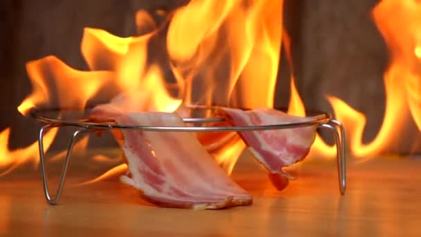 Griller Bacon Ralenti Fond Alimentaire Malsain — Video