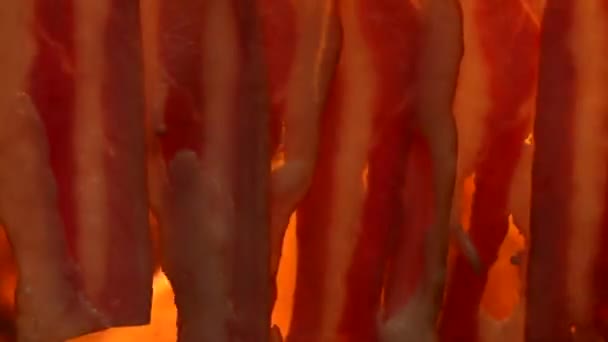 Grilling Bacon Slow Motion Unhealthy Food Background — Stock Video
